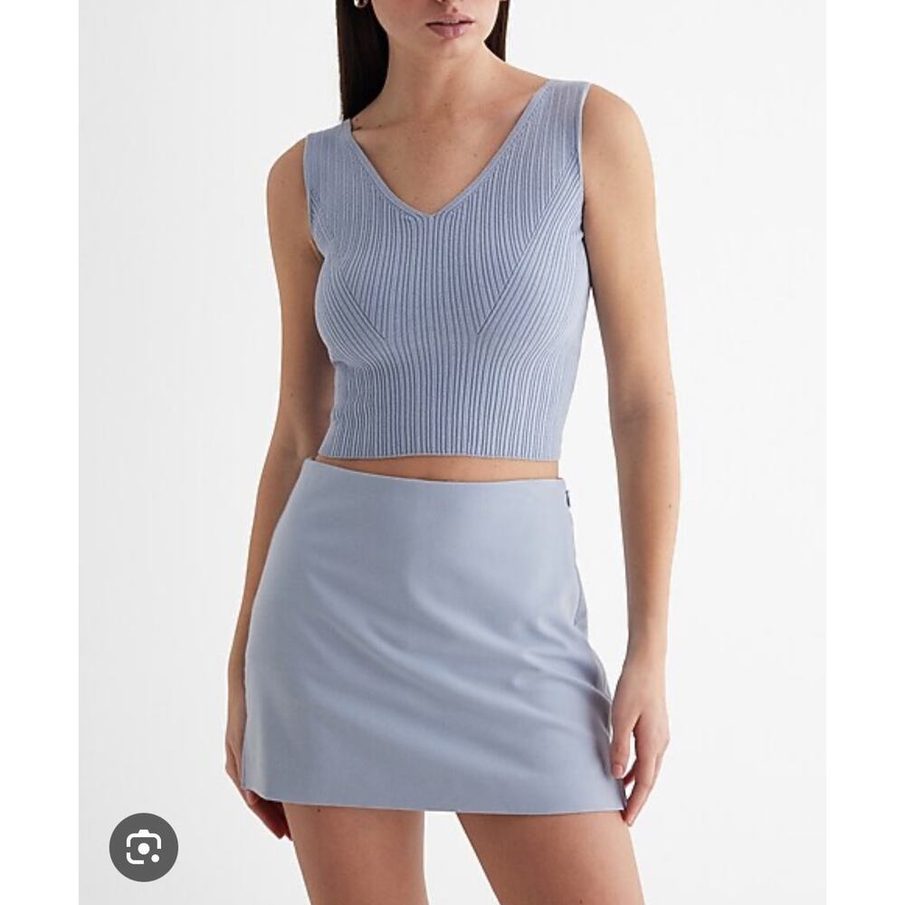 Express Editor Studio Sky Blue High-Waisted Sky Blue Skort, Size 4